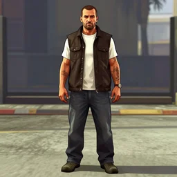 full body of Raelsan (Orelsan) GTA V loading screen illustration in the style of Stephen Bliss, uncrop, uncropped Orelsan very detailed GTA illustration from Stephen Bliss, full body Orelsan trending on artstation, Orelsan trending on deviantart, symmetrical face Orelsan, GTA V, Orelsan