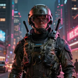 Master Chief in cyberpunk city, photorealistic, HDR, 4k, wallpaper, epic, Cinematic