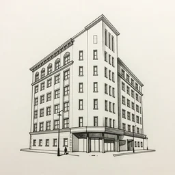 One line drawing of a building