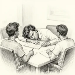 pencil sketch of vinod sleeping during an office meeting