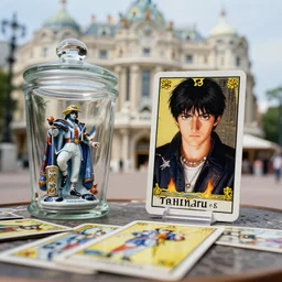 cinestill 5 0 d, 8 k ; esoteric ultra realistic ran meets ronin ( 1 9 9 0 ) film still dj set negresco scene in frontiers in porcelain product photography june closeup 3 / 4 portrait edition, hyperrealistic real - life seinen manga burning dj pilot tarot card porcelain occult figurine in film still victorian glass jar, eye contact, tilt shift wide shot zaha hadid background