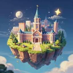 A magical university on a floating island, digital art
