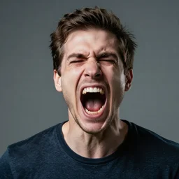 uhd hyperrealistic photorealisitc hyperdetailed detailed portrait shot of a screaming man, studio lighting