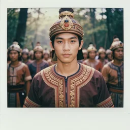 matte close - up portrait of smart and handsome lan chang warriors who assemble in the forest backlighting in crowd of battlefield, ethnic costume, traditional decoration, elegant, loin cloth, highly detailed, 8 k, cinematic lighting, global illumination, ornate, super detailed, faded color polaroid, a colorized photo, colorized, # film, movie still