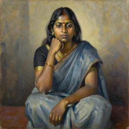 oil painting portrait of an indian woman sitting in deep thought, picasso style