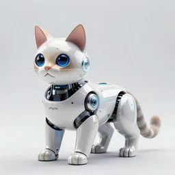 product photo of a futuristic luxurious feline pet robot by artgerm and greg rutkowski and alphonse mucha, zaha hadid, cat dog teddy mix, volumetric light, detailed, octane render, midsommar