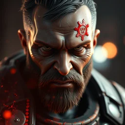 joe biden biden in gears of war doom eternal warhammer 4 0 k, splash art, detailed face, details in the face, movie still, cinematic lighting, ray tracing, octane render, long lens, shallow depth of field, bokeh, anamorphic lens flare, 8 k, hyper detailed, 3 5 mm film grain