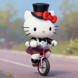Kitty with a tophat and monocle riding a unicycle, hyperrealistic painting 4K digital art trending on artstation