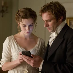 Anna Karenina looking at her iPhone instead of Aleksey Vronsky