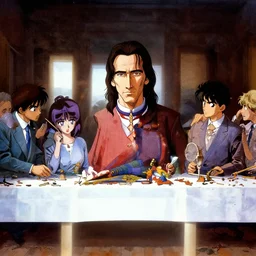 nic cage in the last supper as painted by akira toriyama