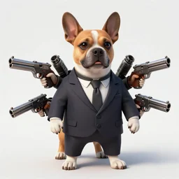 dog wearing suit attached with guns, 4 k, art station concept art, highly detailed