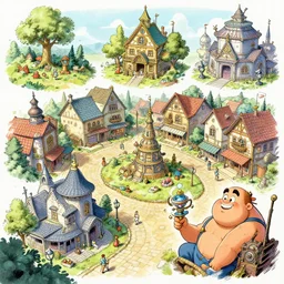 photo cartoon bd illustration comic manga painting of town center environement : 5 fantasy environement, digital painting : 1 fat brush concept sketch artist bd enki bilal : 1 0