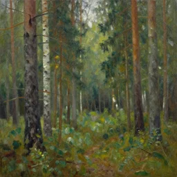 painting of russian forest by gennadiy ovcharenko