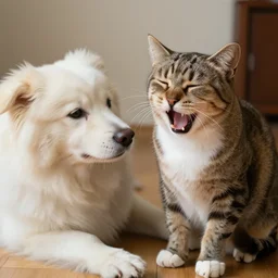 cat crying on dog
