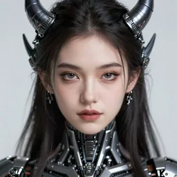 a cyborg demon girl, flawless symmetrical pretty face, greg rutkowski, 8 k, shallow depth of field, intricate detail, concept art,