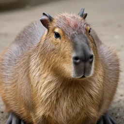 a capybara with big eyes and long hair