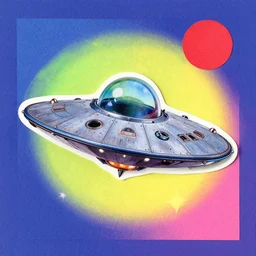 alien spaceship, colored paper collage
