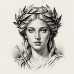 realism tattoo sketch of beautiful aphrodite greek goddess wearing a laurel wreath and arrowhead earrings, beautiful piercing eyes with small pupils, sexy look, beautiful blonde hair, in the style of matteo pasqualin, amazing detail, fantasy, elegant, smooth, sharp, 8 k resolution