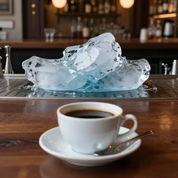 iceberg  on a cup of coffee on a  italian bar table  . Cgsociety