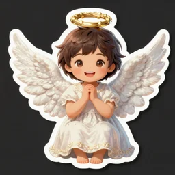 victo ngai cute happy angel sticker design, highly detailed, high quality, digital painting, by ross tran and studio ghibli and alphonse mucha, artgerm