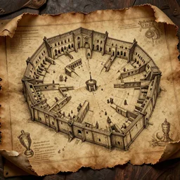 marauders map, large rooms and halls, with small footprints symbols, mischief managed, hogwarts from harry potter, ink cartography on realistic ripped leather, octane render, 8 k