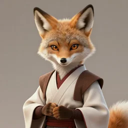 beautiful portrait of a female anthropomorphic coyote fursona wearing jedi robes. cute pose. detailed hands. character design by charlie bowater, ross tran, artgerm, and makoto shinkai, detailed, soft lighting, rendered in octane