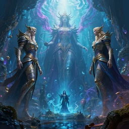 gods of the deep, fantasy worlds, deep colours, ascendent plane, art by Nekro and Tomer Hanuka, high detail, cinematic, cgi 8k, complete disregard