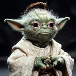 film still of Danny Devito wearing his glasses as Yoda in The Empire Strikes Back 1980