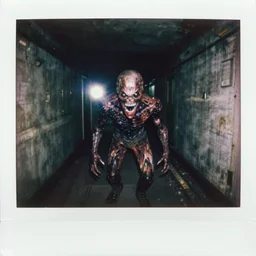 strange evil monster anamorphic in a abandoned subway, polaroid photography with flash, resident evil 7 - n 4