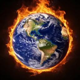 planet earth burning in flames