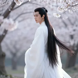 a pretty chinese prince, long black hair, elegant, intricate backlit, incredible lighting, strong rim light, subsurface scattering, epic beautiful landscape, cherry trees, highly detailed, god rays, digital painting, by Heise Jinyao, Heise-Lian Yan Fang, Feimo, Rossdraws, HDRI, vivid colors, high contrast, 8k resolution, photorealistic