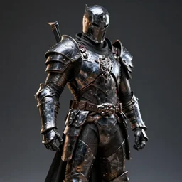 a photorealistic 3D render full body dark side knight wearing armor made of iron, unreal engine, octane render, cinematic lighting, a sense of evil, hard surface character concept art, character design, hyper realism, high detail, depth of field, stunning cgsociety