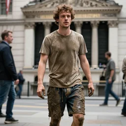 high quality octane render of sam bankman fried with mud dripping out of his shorts whilst at the stock exchange - n 6