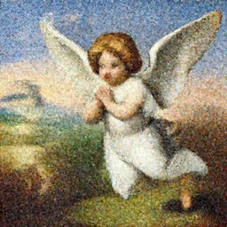 cute angel with epic landscape in the style of Raphael