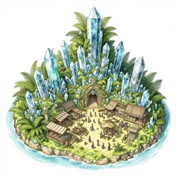 bazaar of a lively elven megacity of crystals and ferns, located at the coast. color ink wash by award - winning visual concept artist, gothic horror, minimalism, impressionism, depth of field, backlighting