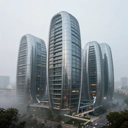 Hyper realistic, houses shape of tube, metal and glass material, centro Pompidou Parigi, Future design, architecture design, foggy, environment, Cinematography, mega scans,sloped site, cinematic, hyper realistic,photorealistic, cinematic composition, highly detailed, vray, 8k render