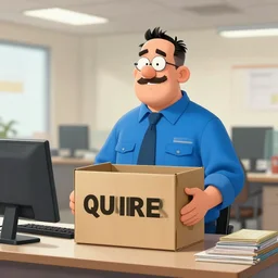 blue collor worker quitting his job, insanely detailed, photorealistic, dilbert, office space