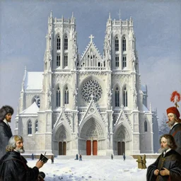 the gothic cathedral of snow and ice. painting by church, caspar david friedrich, beksinski, karl blossfeldt, jan van eyck, escher.