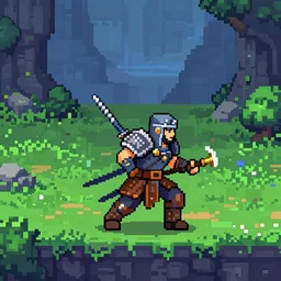 spritesheet for an elven warrior moving 32bit, pixels, high quality, game engine