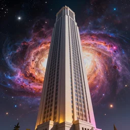 the one and only majestic upright large rectangular tower, highly detailed cosmic background, a dash of magic, vibrant color palette, trending on artstation, digital art