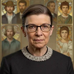 a hyper - realistic character concept art portrait of young ruth bader ginsburg, depth of field background, artstation, award - winning realistic sci - fi concept art by jim burns and greg rutkowski, beksinski, a realism masterpiece, james gilleard, bruegel, alphonse mucha, and yoshitaka amano.