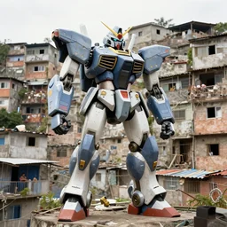a mecha robot in a favela by kenton nelson