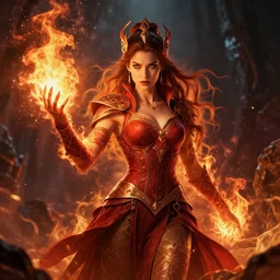 fantasy art of a power female fire mage in the style of greg rutkowski, detailed, cinematic, movie poster