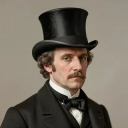 A photograph portrait of Jerma in the mid-late 1800s with a top hat and sideburns with a pyramidal, taken in the mid-late 1800s, taken on a Field View Camera, realistic, hyperrealistic, very realistic, highly detailed, very detailed, extremely detailed, detailed, digital art, trending on artstation