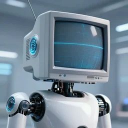robot with crt monitor head, futuristic, sci - fi, high quality