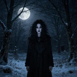kate bush.. folk horror. eerie. winter scene. full harvest moon