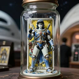 cinestill 5 0 d, 8 k ; esoteric ultra realistic deminutive arcana in the expanse ( 2 0 2 0 ) film still space dj live scene in frontiers in commercial porcelain film still june closeup 3 / 4 portrait edition, hyperrealistic real - life smoking mecha pilot tarot card porcelain occult figurine in seinen manga victorian glass jar, third eye contact, tilt shift wide shot zaha hadid background