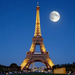 Eiffel tower photography, cheese, moon, ((((((((waterpaint)))))))) ((((((((Night)))))))) day time