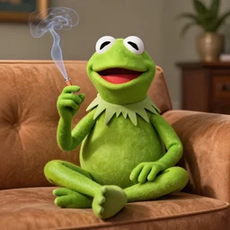 candid photo of kermit the frog sitting on the couch smoking out of a bong, kermit the frog in ted ( 2 0 1 2 ) bong rip, kermit the frog, high resolution photo, trending on artstation, interior design, bong rip,