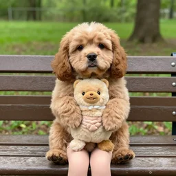 a leavanny! holding a sewaddle sitting on a bench